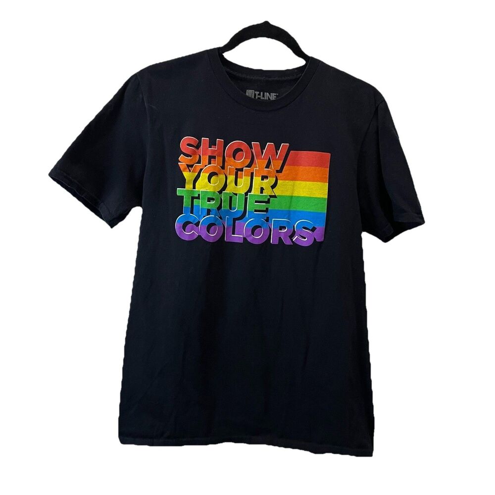 T-Line Show Your True Colors Graphic Tee Shirt Short Sleeve Black Womens Size M